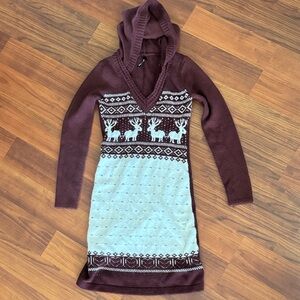 White Mark Brown and Cream Hooded Midi Dress